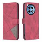 For OnePlus 12R BF05 Magnetic Buckle Rhombus Texture Leather Phone Case(Red) - 1