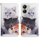 For Xiaomi Redmi 13C Colored Drawing Pattern Leather Phone Case(3 Cats) - 1
