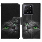 For Xiaomi Redmi 13T Colored Drawing Pattern Leather Phone Case(Black Cat) - 1