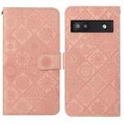 For Google Pixel 6a Ethnic Style Embossed Pattern Leather Phone Case(Pink) - 1