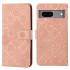 For Google Pixel 7 Ethnic Style Embossed Pattern Leather Phone Case(Pink) - 1
