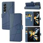 For Samsung Galaxy Z Fold4 PU Genuine Leather Texture Embossed Line Phone Case(Blue) - 1