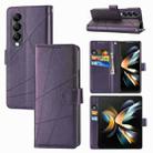 For Samsung Galaxy Z Fold4 PU Genuine Leather Texture Embossed Line Phone Case(Purple) - 1