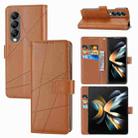 For Samsung Galaxy Z Fold3 PU Genuine Leather Texture Embossed Line Phone Case(Brown) - 1
