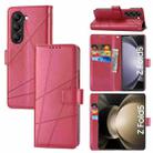For Samsung Galaxy Z Fold5 PU Genuine Leather Texture Embossed Line Phone Case(Red) - 1