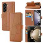 For Samsung Galaxy Z Fold5 PU Genuine Leather Texture Embossed Line Phone Case(Brown) - 1