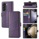 For Samsung Galaxy Z Fold5 PU Genuine Leather Texture Embossed Line Phone Case(Purple) - 1