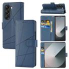 For Samsung Galaxy Z Fold6 PU Genuine Leather Texture Embossed Line Phone Case(Blue) - 1