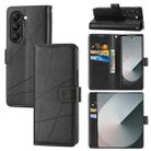 For Samsung Galaxy Z Fold6 PU Genuine Leather Texture Embossed Line Phone Case(Black) - 1