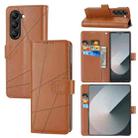 For Samsung Galaxy Z Fold6 PU Genuine Leather Texture Embossed Line Phone Case(Brown) - 1