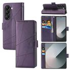 For Samsung Galaxy Z Fold6 PU Genuine Leather Texture Embossed Line Phone Case(Purple) - 1