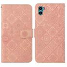 For Motorola Moto E22s / E32 4G Ethnic Style Embossed Pattern Leather Phone Case(Pink) - 1