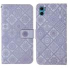 For Motorola Moto E22s / E32 4G Ethnic Style Embossed Pattern Leather Phone Case(Purple) - 1