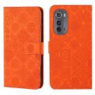 For Motorola Edge 2022 Ethnic Style Embossed Pattern Leather Phone Case(Orange) - 1