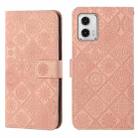 For Motorola Moto G73 Ethnic Style Embossed Pattern Leather Phone Case(Pink) - 1