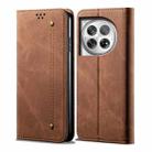 For OnePlus 12 Denim Texture Casual Style Horizontal Flip Leather Case(Brown) - 1