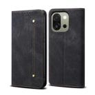 For OnePlus 13s 5G Denim Texture Casual Style Horizontal Flip Leather Case(Black) - 1