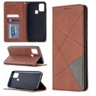 For Samsung Galaxy A21s Rhombus Texture Horizontal Flip Magnetic Leather Case with Holder & Card Slots(Brown) - 1