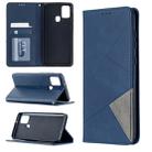For Samsung Galaxy A21s Rhombus Texture Horizontal Flip Magnetic Leather Case with Holder & Card Slots(Blue) - 1