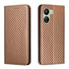 For Xiaomi Redmi 13C Carbon Fiber Texture Flip Holder Leather Phone Case(Brown) - 1