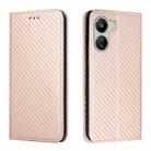 For Xiaomi Redmi 13C Carbon Fiber Texture Flip Holder Leather Phone Case(Rose Gold) - 1