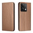 For Xiaomi Redmi Note 13 Carbon Fiber Texture Flip Holder Leather Phone Case(Brown) - 1