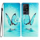 For TCL 40 SE Colored Drawing Leather Phone Case(Blue Butterfly) - 1