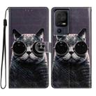 For TCL 40 SE Colored Drawing Leather Phone Case(Sunglasses Cat) - 1