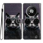 For ZTE Blade A73 5G Colored Drawing Leather Phone Case(Sunglasses Cat) - 1