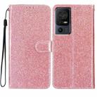 For TCL 40 SE Glitter Powder Flip Leather Phone Case(Rose Gold) - 1