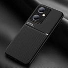 For vivo Y78+ Classic Tilt Strip Grain Magnetic Shockproof PC + TPU Phone Case(Black) - 1