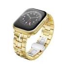 For Apple Watch Series 4 44mm Butterfly Buckle 5-Beads Metal Watch Band(Gold White) - 1