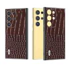 For Samsung Galaxy S24 Ultra 5G ABEEL Genuine Leather Crocodile Pattern Phone Case with Holder(Coffee) - 1