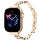 For Apple Watch Series 8 45mm Leopard Rhinestones Metal Chain Watch Band(Gold) - 1