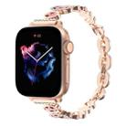 For Apple Watch Series 7 45mm Leopard Rhinestones Metal Chain Watch Band(Rose Gold) - 1