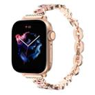 For Apple Watch SE 44mm Leopard Rhinestones Metal Chain Watch Band(Rose Gold) - 1