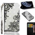 For iPhone 11 Pro 3D Painting Pattern Horizontal Flip TPU + PU Leather Case with Holder & Card Slots & Wallet & Lanyard(Diagonal Black Flower) - 1