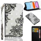 For iPhone 11 3D Painting Pattern Horizontal Flip TPU + PU Leather Case with Holder & Card Slots & Wallet & Lanyard(Diagonal Black Flower) - 1