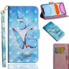 For iPhone 11 3D Painting Pattern Horizontal Flip TPU + PU Leather Case with Holder & Card Slots & Wallet & Lanyard(Three Butterfly) - 1