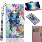 For iPhone SE 2022 / SE 2020 / 8 / 7 3D Painting Pattern Horizontal Flip TPU + PU Leather Case with Holder & Card Slots & Wallet & Lanyard(Watercolor Owl) - 1