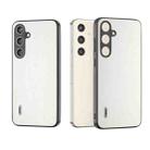 For Samsung Galaxy S24+ 5G ABEEL Genuine Leather Elegant Black Edge Phone Case(White) - 1