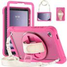 For Samsung Galaxy Tab A9 X110/X115 Heavy Duty Hybrid Tablet Case with Handle & Strap(Rose Red) - 1
