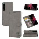 For Sony Xperia 5 VI Embossed Happy Cat Pattern Flip Leather Phone Case(Grey) - 1