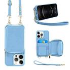 For iPhone 12 Pro Multifunctional Zipper Wallet RFID Phone Leather Case(Sky Blue) - 1