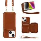 For iPhone 14 Plus Multifunctional Zipper Wallet RFID Phone Leather Case(Brown) - 1