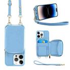 For iPhone 14 Pro Multifunctional Zipper Wallet RFID Phone Leather Case(Sky Blue) - 1