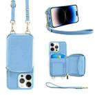 For iPhone 14 Pro Max Multifunctional Zipper Wallet RFID Phone Leather Case(Sky Blue) - 1