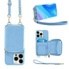 For iPhone 15 Pro Multifunctional Zipper Wallet RFID Phone Leather Case(Sky Blue) - 1