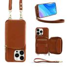 For iPhone 15 Pro Max Multifunctional Zipper Wallet RFID Phone Leather Case(Brown) - 1