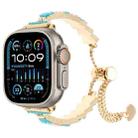 For Apple Watch Ultra 49mm Shell Beads Chain Bracelet Metal Watch Band(Blue White Gold) - 1